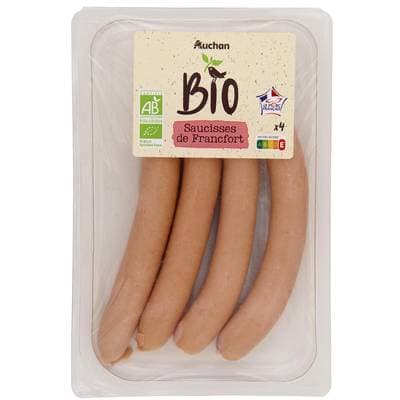 Auchan BIO Saucisses de Francfort Bio, 4 saucisses - 200g