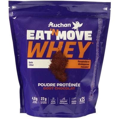 Auchan Eat'N Move Whey poudre protéinée saveur chocolat, 750g
