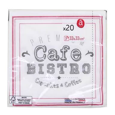 ACTUEL Serviettes 33x33cm Bistro, 20 serviettes