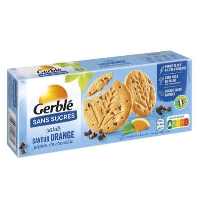 Gerblé Sans Sucres 12 Sablés Saveur Orange et Pépites de Chocolat, 132g