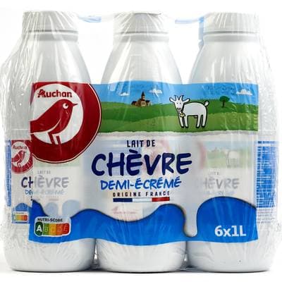 Auchan Lait de chèvre demi-écrémé UHT, 6x1L
