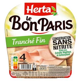 Herta Jambon Le Bon Paris Tranches Fines Conservation Sans Nitrite, 4 tranches - 120g