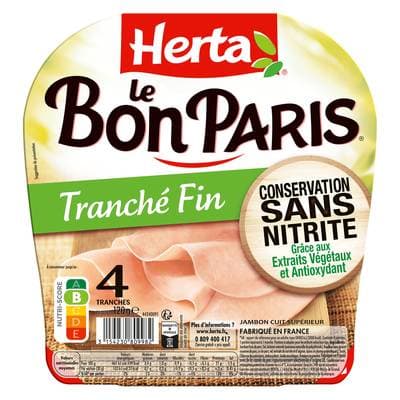 Herta Jambon Le Bon Paris Tranches Fines Conservation Sans Nitrite, 4 tranches - 120g