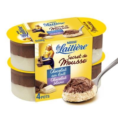 La laitière Secret de mousse chocolat lait et blanc, 4x59g