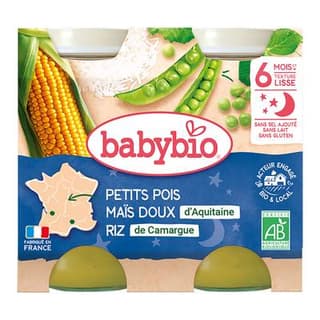 Babybio Petit pois maïs riz bio Pots Bébé dès 6 mois, 2x200g