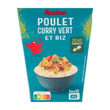 Auchan Box Poulet Curry Vert et Riz, 300g