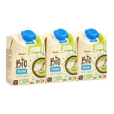 Auchan BIO Crème fluide légère bio 15%mg UHT, 3x20cl
