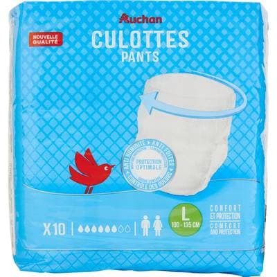 Auchan Culottes incontinence protection optimale jour taille L 100-135cm, 10 culottes
