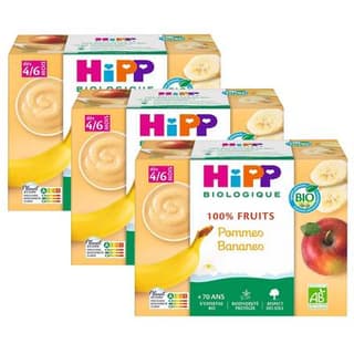 Hipp - 100% Fruits Pommes Bananes Bio Coupelle Bébé Dès 4/6 mois, Lot de 3 - 4x100g