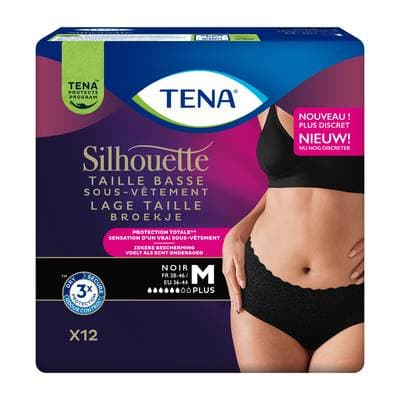 Tena Sous vêtement incontinence silouette noir taille M, 12 culottes