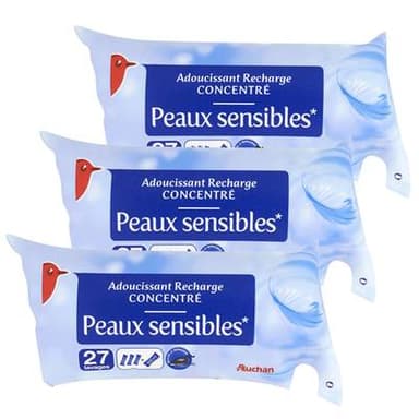 Auchan Recharge adoucissant liquide concentré peaux sensibles, Lot de 3x500ml