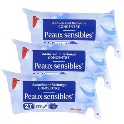 Auchan Recharge adoucissant liquide concentré peaux sensibles, Lot de 3x500ml