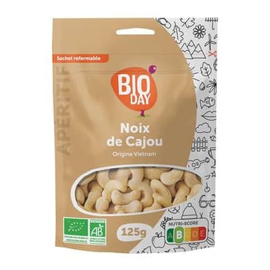 Bioday Noix de Cajou bio, Sachet de 125g