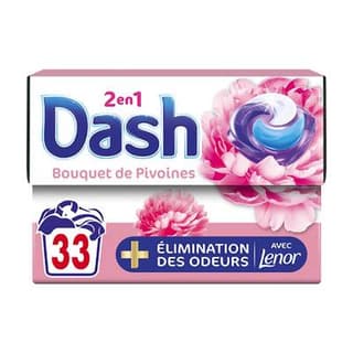 Dash Lessive capsules 2 en 1 bouquet de pivoines, 33 capsules