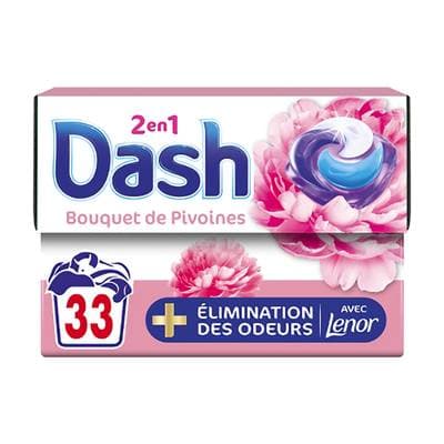 Dash Lessive capsules 2 en 1 bouquet de pivoines, 33 capsules