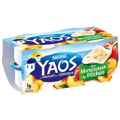 Yaos Yaourt à la grecque morceaux de pêche, 4x125g