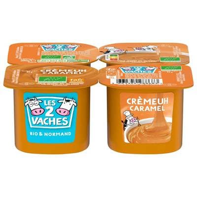 Les 2 Vaches Crème dessert caramel Bio, 4x95g