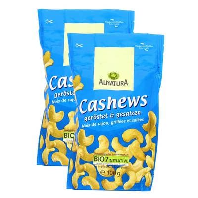 Alnatura Noix de cajou grillée salée bio, Lot de 2x100g