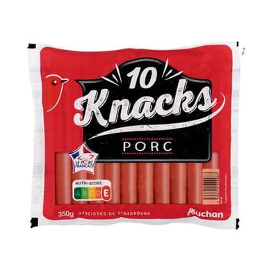 Auchan Knacks au Porc, 10 saucisses - 350g