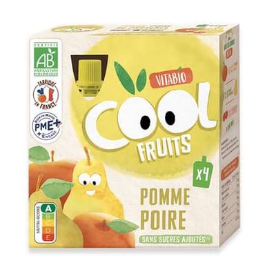 Vitabio - Cool Fruits Pomme et Poire de Provence, Acérola Bio - Purée de Fruits en gourde, 4x90g