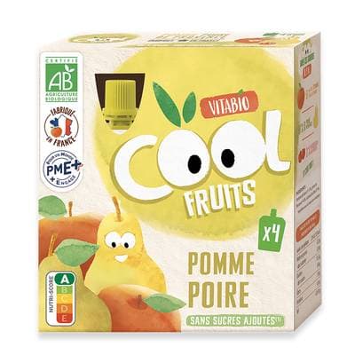 Vitabio - Cool Fruits Pomme et Poire de Provence, Acérola Bio - Purée de Fruits en gourde, 4x90g