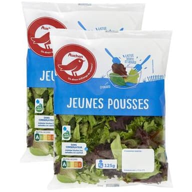 Auchan Mélange de Jeunes Pousses Epinard et Laitue, Lot de 2x125g
