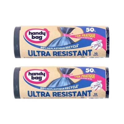 Handy Bag Sacs poubelle 50L liens ultra-résistants, Lot de 2x10 sacs de 50L