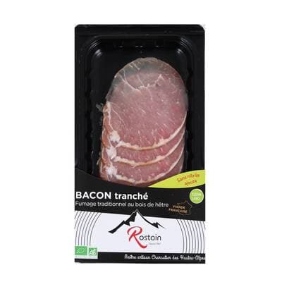 Rostain Bacon Bio Fumé au Bois de Hêtre Sans Nitrite Ajouté, 7 tranches - 100g