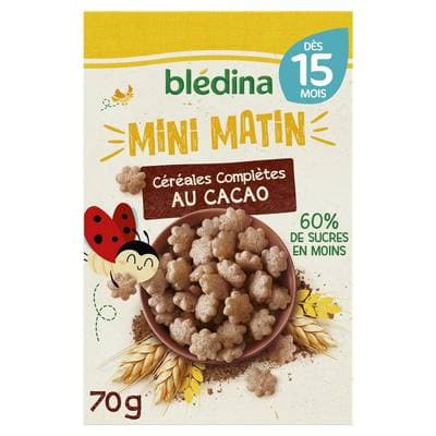 Blédina - Mini Matin Céréales complètes au Cacao Bébé Dès 15 mois, 70g