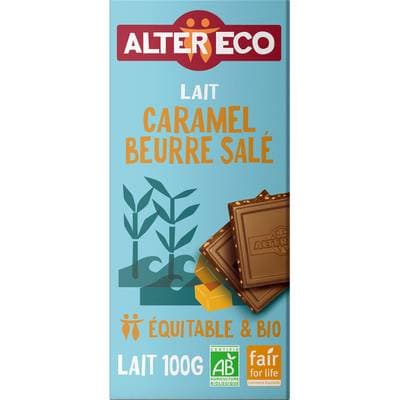 Alter Eco - Commerce Equitable Chocolat lait caramel beurre salé 36% Cacao Bio du Pérou, 100g