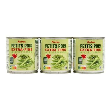Auchan Petits pois extra-fins étuvés, 3x140g