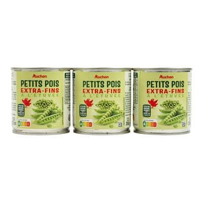 Auchan Petits pois extra-fins étuvés, 3x140g