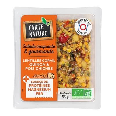 Carte Nature Salade Bio Lentille Corail Quinoa Pois Chiche, 160g