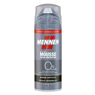 Mennen Mousse rasage Barbes difficiles 0% Alcool Peaux sensibles, 250ml