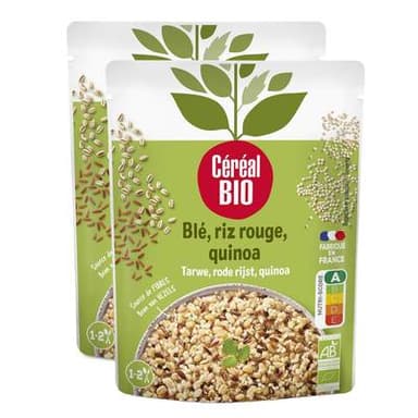 Céréal Bio Blé Riz rouge Quinoa au naturel Vegan Bio, Lot de 2x200g
