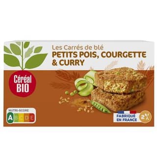 Céréal Bio 2 Carrés Végétaux Blé Petits Pois Courgettes Curry Bio, 200g
