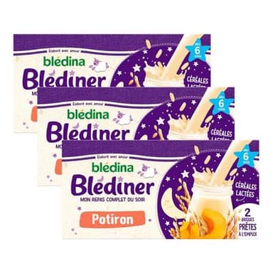 Blédina - Blédîner Céréales Lactées Potiron Brique Bébé Dès 6 mois, Lot de 3 - 2x25cl