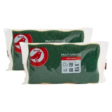 Auchan Eponges grattantes multi-usages, Lot de 2x3 éponges