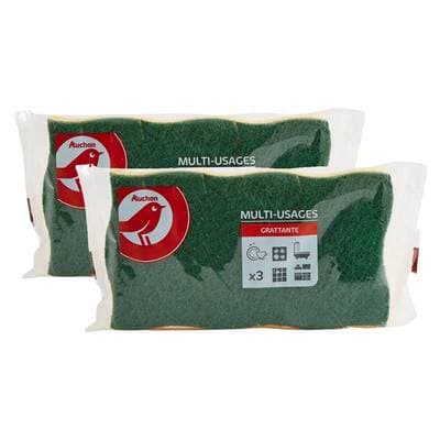 Auchan Eponges grattantes multi-usages, Lot de 2x3 éponges