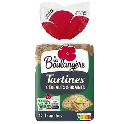 La Boulangère Tartines aux céréales et graines, 12 tranches - 450g