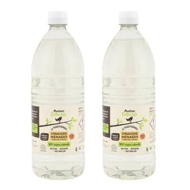 Auchan Better Life Vinaigre ménager Ecocert parfum citron, Lot de 2x1L