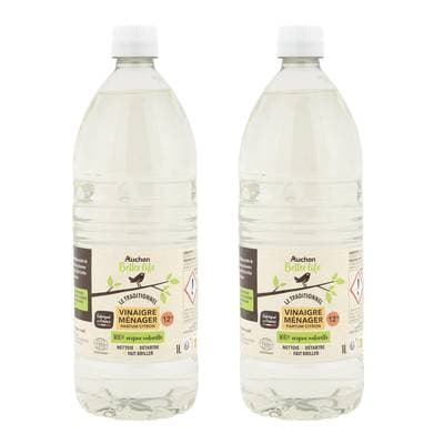 Auchan Better Life Vinaigre ménager Ecocert parfum citron, Lot de 2x1L