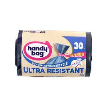 Handy Bag Sacs poubelle 30L liens ultra-résistants, 20 sacs de 30L