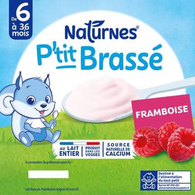 Naturnes® - P'tit Brassé Dessert Lacté Framboise Coupelle Bébé Dès 6 mois, 4x100g