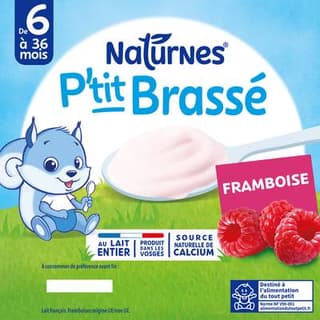 Naturnes® - P'tit Brassé Dessert Lacté Framboise Coupelle Bébé Dès 6 mois, 4x100g