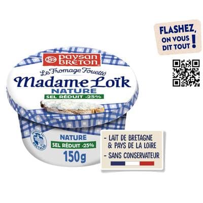 Paysan Breton Fromage fouetté Madame Loik nature au sel de Guérande sel réduit de 25%, 150g