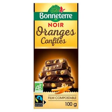 Bonneterre Chocolat noir bio oranges confites, 100g