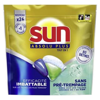 Sun Capsule lave vaisselle tout en 1 Absolu Plus, 26 capsules