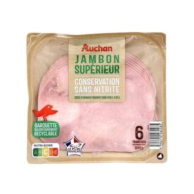 Auchan Jambon Supérieur Conservation Sans Nitrite, 6 tranches - 240g