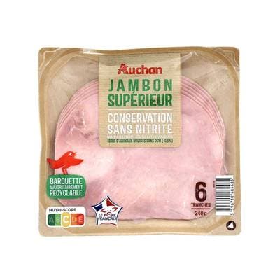 Auchan Jambon Supérieur Conservation Sans Nitrite, 6 tranches - 240g